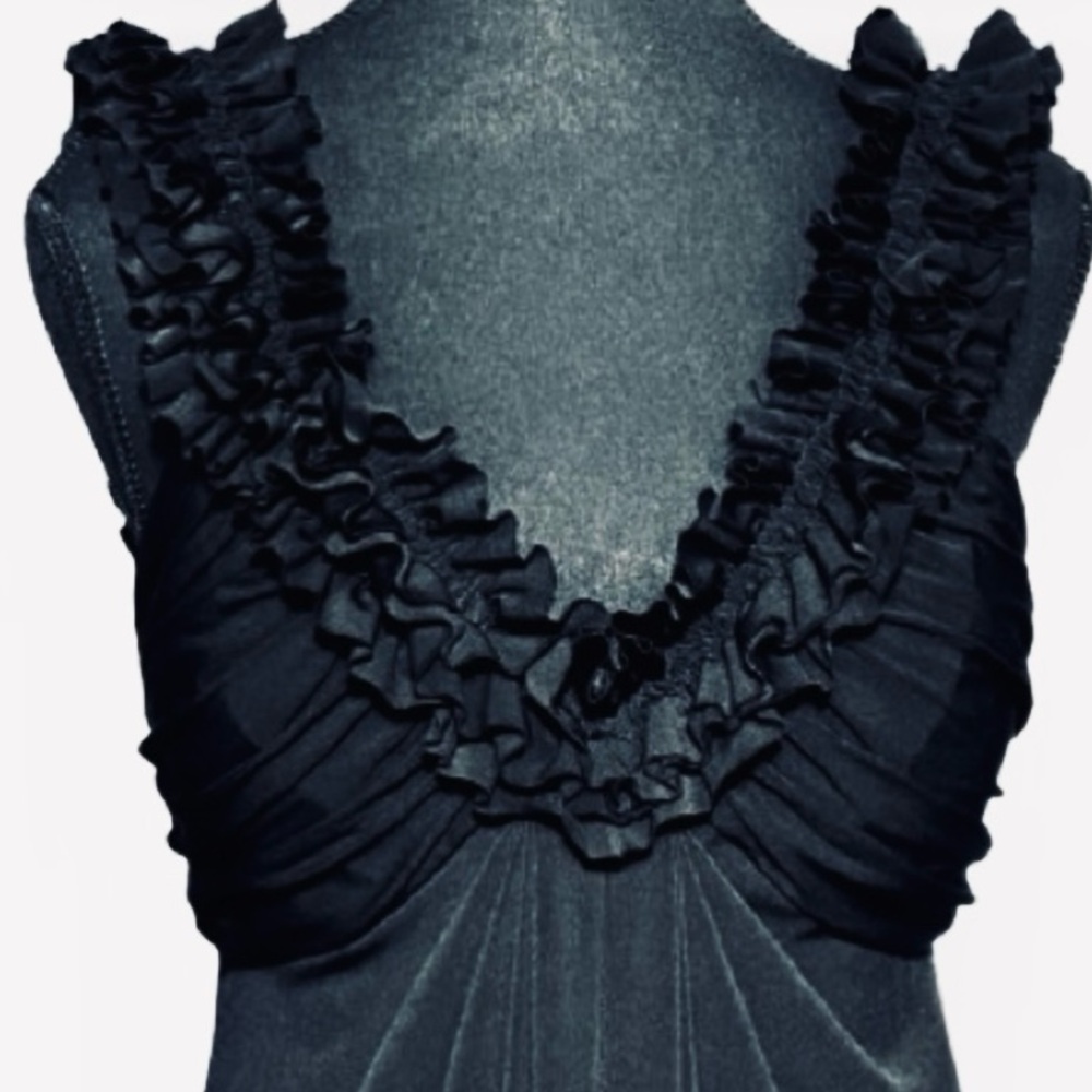 Maggy London Size 12 Spandex Dress Sleeveless Ruffled Black Cocktail Large - Picture 8 of 10